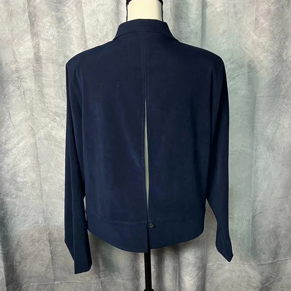 Erika Dresses Navy Open Slit Back Floral Embroidered Long Sleeve Jacket - Large